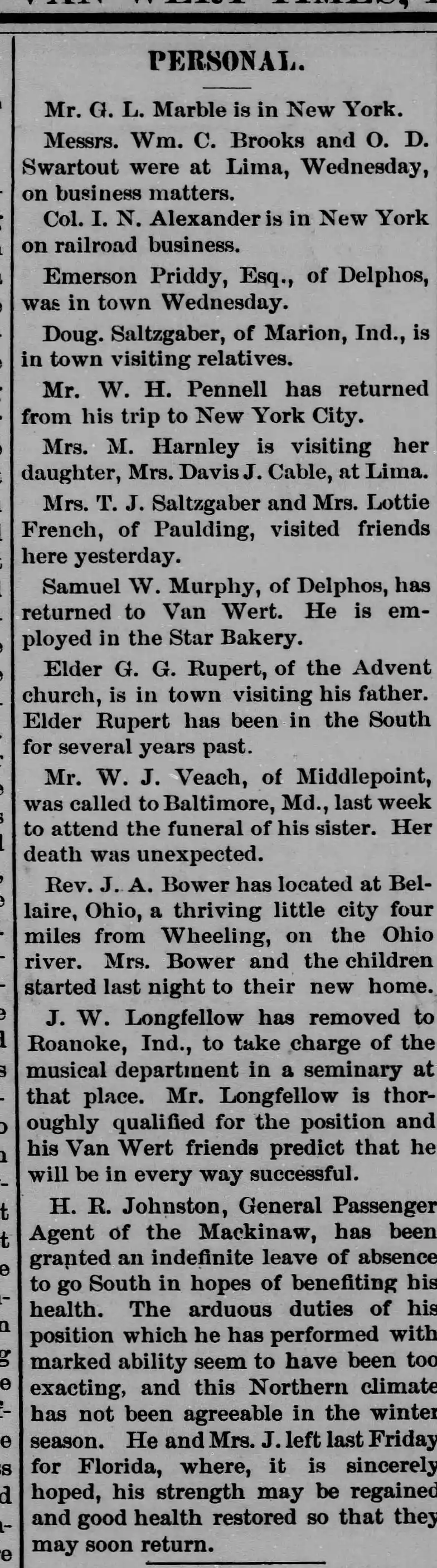 The Van Wert times. (Van Wert, Ohio), 1886-12-10 Greenberry George Rupert Visit